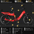 Miniatyrbild 10 av 11: TESWAY X5 hopfällbar elcykel 25AH batteri, 750W motor, 130 km räckvidd, 20*4,0 tums fatdäck, SHIMANO 7-växlad - Röd
