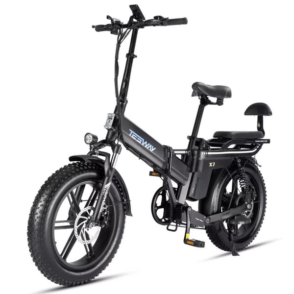 TESWAY X7 Hopfällbar Elcykel 25AH Batteri, 750W Motor, 130km Räckvidd, 20*4.0 Tums Fat Tire, SHIMANO 7-Växel - Svart