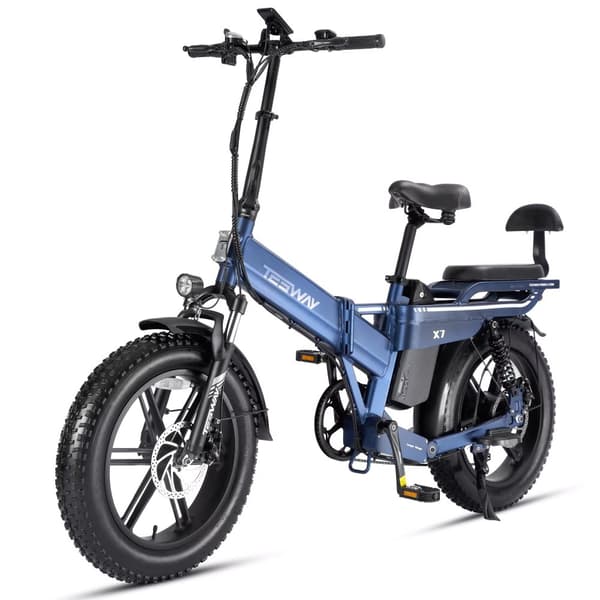 TESWAY X7 Hopfällbar Elcykel 25AH Batteri, 750W Motor, 130km Räckvidd, 20*4.0 Tums Fat Tire, SHIMANO 7-Växel - Blå