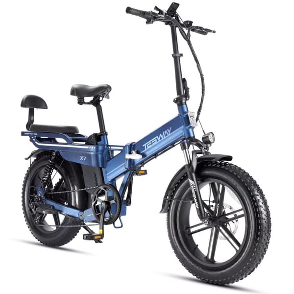 TESWAY X7 Hopfällbar Elcykel 30AH Batteri, 130km Räckvidd, 750W Motor, 20*4.0 Tums Fat Tire, SHIMANO 7-Växel - Blå