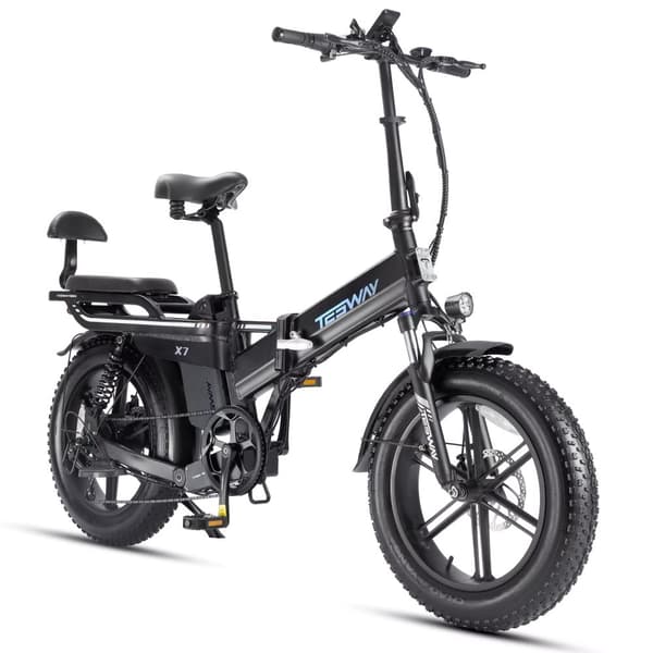 TESWAY X7 Hopfällbar Elcykel 30AH Batteri, 750W Motor, 130km Räckvidd, 20*4.0 Tums Fat Tire, SHIMANO 7-Växel - Svart