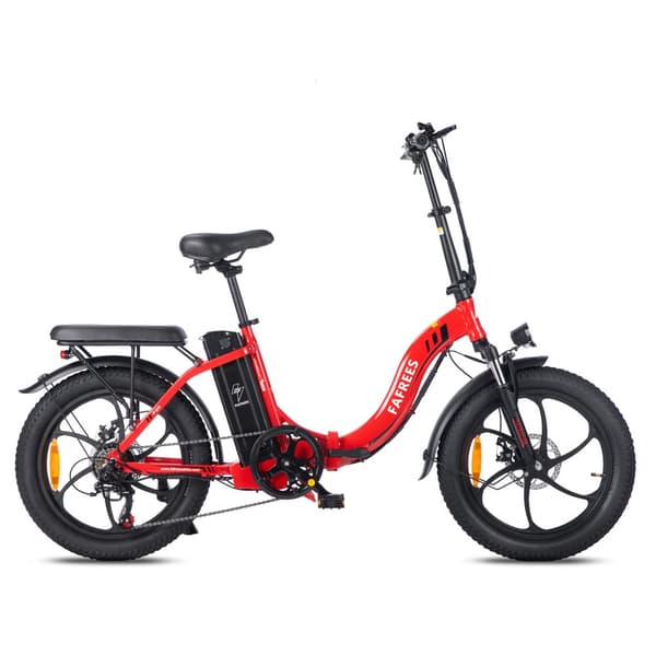 Fafrees F20 Hopfällbar Elcykel 250W Motor, 16AH Batteri, 130km Räckvidd, 20*3.0 Tums Fat Tire, SHIMANO 7-Växel - Röd
