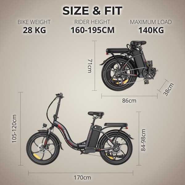 Fafrees F20+ Hopfällbar Elcykel 20AH Batteri, 250W Motor, 90km Räckvidd, 20*3.0 Tums Fat Tire, SHIMANO 7-Växel - Grå