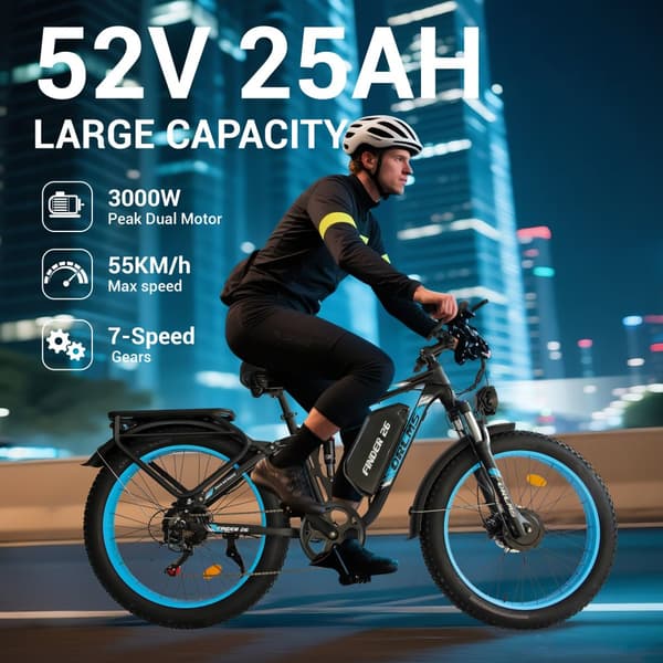 Sähköpyörä ORLMS V3, Daul-moottori 52V 2000W, akku 52V 25AH