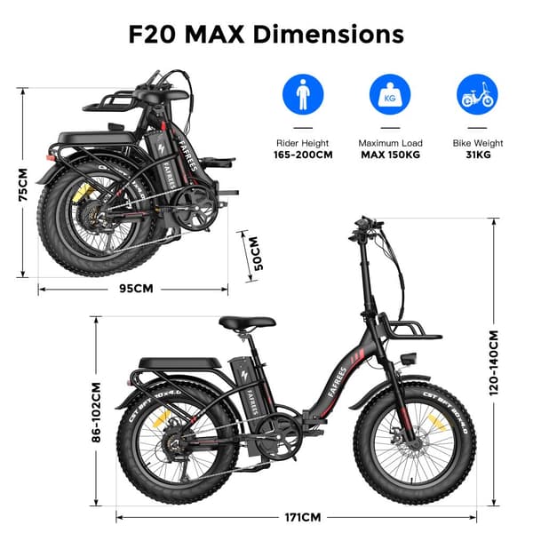 Fafrees F20 Max hopfällbar elcykel 500W motor, 22,5AH batteri, 160 km räckvidd, 20*4,0 tums fatdäck, SHIMANO 7-växlad -vit