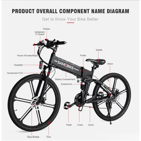 SAMEBIKE LO26-II elcyklar 26 tums mountainbike elcyklar 21 hastigheter Pedelec mountainbike