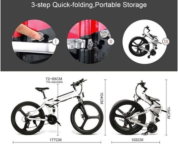 SAMEBIKE Elcykel E-Bike hopfällbar cykel 26 tum 48 V 10 Ah löstagbart batteri Maximal räckvidd Upp till 50-100 km 21 hastigheter
