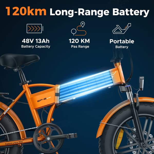 ENGWE EP-2 Boost Hopfällbar Elcykel, 20''* 4'' Terrängdäck, 48V13Ah Löstagbart Batteri, Räckvidd Upp till 120 km