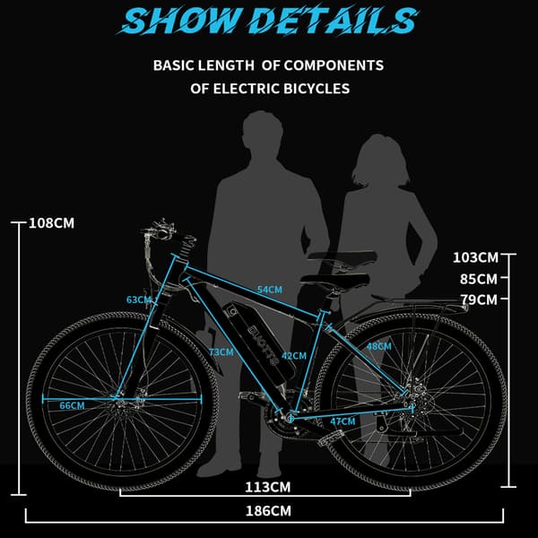 DUOTTS C29 750W elektrisk mountainbike, 15AH batteri, Shimano 21-speed, egnet til voksne, anbefalet højde: 170-200CM.