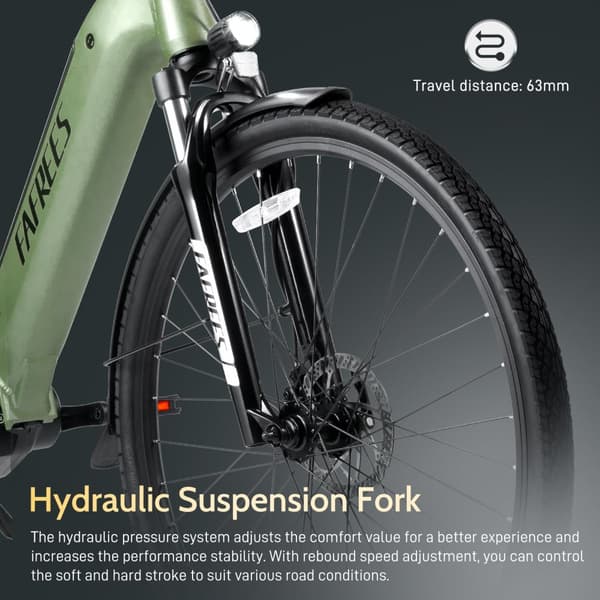 Fafrees FM9 elcykel 15AH batteri, 120 km räckvidd, 250W motor, 700C × 45C däck, SHIMANO 7 växlar -Mörkgrön