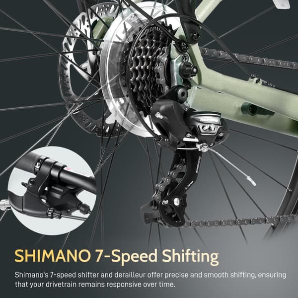 Fafrees FM9 elcykel 15AH batteri, 120 km räckvidd, 250W motor, 700C × 45C däck, SHIMANO 7 växlar -Mörkgrön