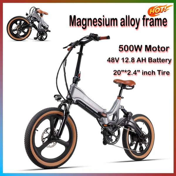 MIHOGO RX 2.4 fuld affjedret elcykel, 500W motor, 12,8AH batteri, stel i magnesiumlegering, 20*2,4 dæk, foldbar, 7 gear