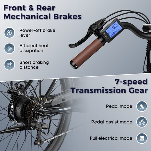 FAFREES F26 Lasting elcykel 20,3AH batteri, 250W motor, 200 km räckvidd, 26*1,95 tums däck, SHIMANO 7-växlad -svart