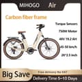 Pikkukuva 1 / 11: MIHOGO Air 26'' sähköinen kaupunkipyörä, 750 W moottori, 19,2 Ah akku, kaksivartiset vääntömomenttianturit, lukitsematon nopeusrajoitus