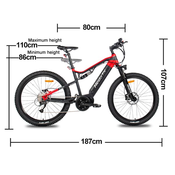 Hedatx TX11 27,5'' elcykel, 500W mittmonterad motor, 15,6AH batteri, 9 hastigheter, hydrauliska bromsar, 27,5''*2,4'' däck