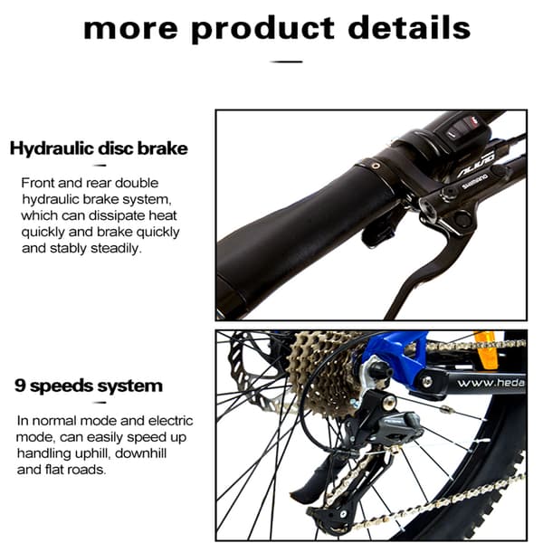 Hedatx TX11 27,5'' elcykel, 500W mittmonterad motor, 15,6AH batteri, 9 hastigheter, hydrauliska bromsar, 27,5''*2,4'' däck