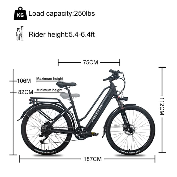 Hedatx TX10/TXC10 27,5'' elcykel, 500W motor, 19,2AH batteri, 9 hastigheter, hydrauliska bromsar