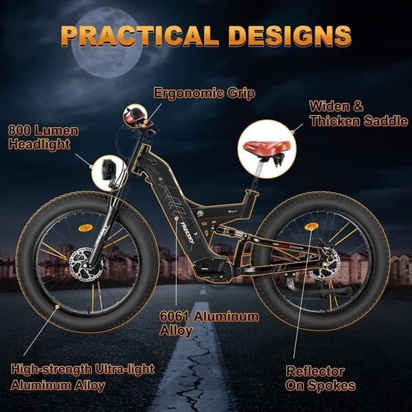 Freesky M530 26'' elcykel med dubbla motorer, 30Ah Samsung litiumbatteri, 2*1000W motorer, 7 hastigheter, hydrauliska bromsar, fullfjädrad elcykel