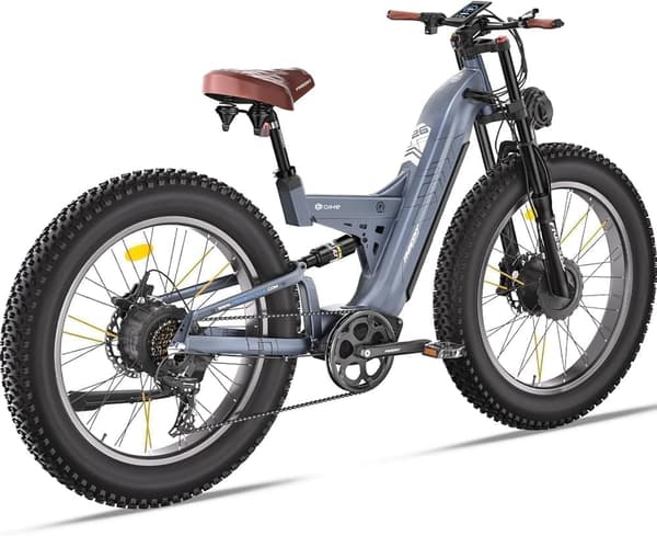 Freesky M530 26'' elcykel med dubbla motorer, 30Ah Samsung litiumbatteri, 2*1000W motorer, 7 hastigheter, hydrauliska bromsar, fullfjädrad elcykel