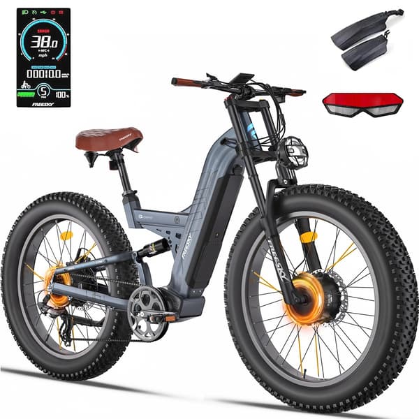 Freesky M530 26'' elcykel med dubbla motorer, 30Ah Samsung litiumbatteri, 2*1000W motorer, 7 hastigheter, hydrauliska bromsar, fullfjädrad elcykel
