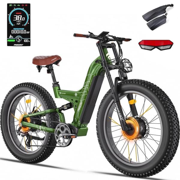 Freesky M530 26'' elcykel med dubbla motorer, 30Ah Samsung litiumbatteri, 2*1000W motorer, 7 hastigheter, hydrauliska bromsar, fullfjädrad elcykel