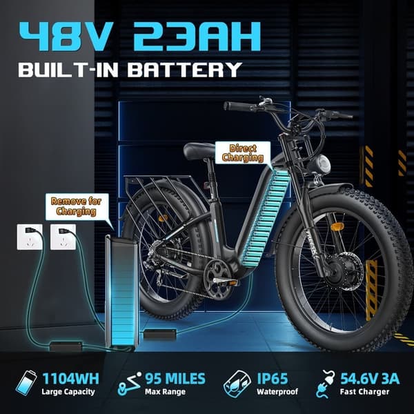 Freesky M540 Elcykel med fat tires, 2*500W motor, max 50 km/h, 23AH batteri, 26'' x 4 däck, SHIMANO 7 växlar