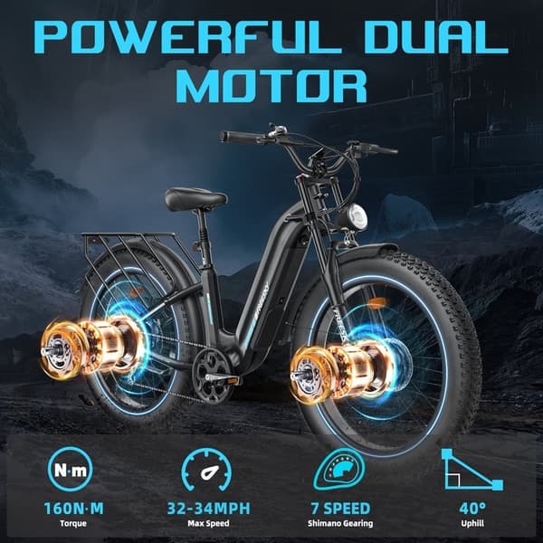 Freesky M540 Elcykel med fat tires, 2*500W motor, max 50 km/h, 23AH batteri, 26'' x 4 däck, SHIMANO 7 växlar
