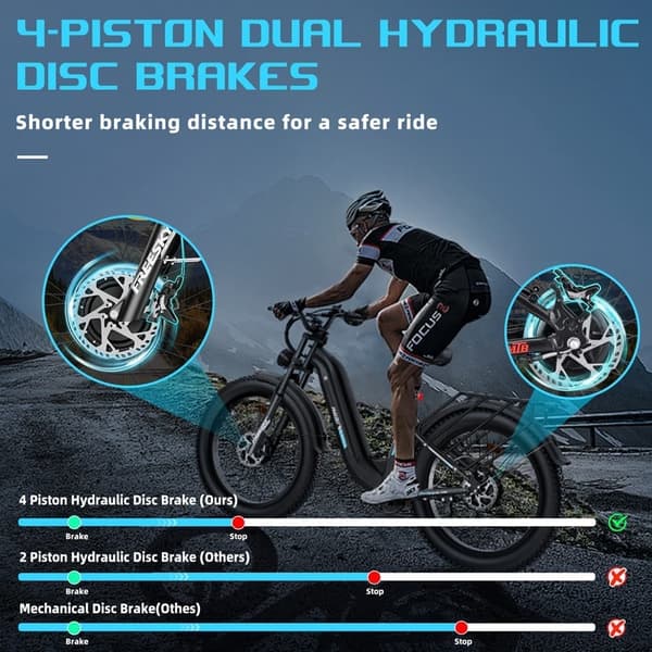 Freesky M540 Elcykel med fat tires, 2*500W motor, max 50 km/h, 23AH batteri, 26'' x 4 däck, SHIMANO 7 växlar