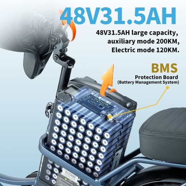 BURCHDA U8 urban elcykel, 1 000 W motor, 31,5 Ah batteri —,Breda däck 20" x 4,0" —,Shimano 7 hastigheter