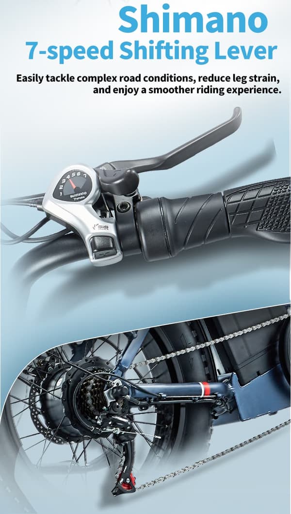 BURCHDA U8 urban elcykel, 1 000 W motor, 31,5 Ah batteri —,Breda däck 20" x 4,0" —,Shimano 7 hastigheter