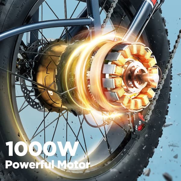 BURCHDA U8 urban elcykel, 1 000 W motor, 31,5 Ah batteri —,Breda däck 20" x 4,0" —,Shimano 7 hastigheter