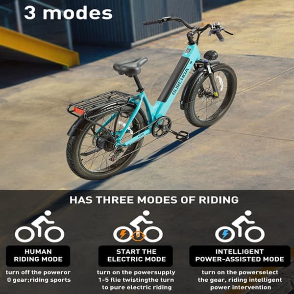 BURCHDA AZ26 elektrisk stadscykel för vuxna, 500W (kontinuerlig) 1000W (Peak) motor, 20AH batteri, 26'' * 3,0'' fettdäck, Shimano 7 Speed.