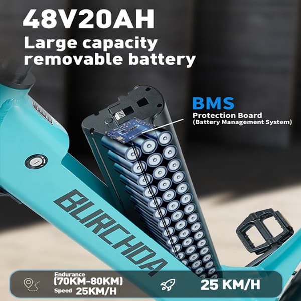 BURCHDA AZ26 elektrisk stadscykel för vuxna, 500W (kontinuerlig) 1000W (Peak) motor, 20AH batteri, 26'' * 3,0'' fettdäck, Shimano 7 Speed.