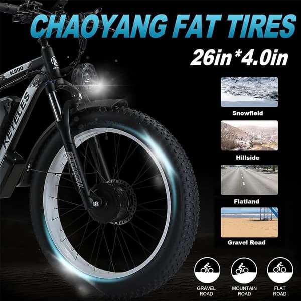 KETELES k800 vuxen 2000W elcykel med dubbla motorer, 23AH Samsung batteri, 26*4.0 fet däck elektrisk mountainbike.
