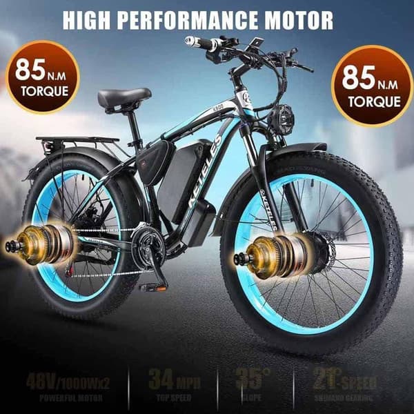 KETELES k800 vuxen 2000W elcykel med dubbla motorer, 23AH Samsung batteri, 26*4.0 fet däck elektrisk mountainbike.