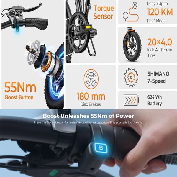 ENGWE EP-2 Boost vikbar elcykel för vuxen, 750W motor, 48V 13AH batteri, 20''*4'' fat däckcykel,grå.