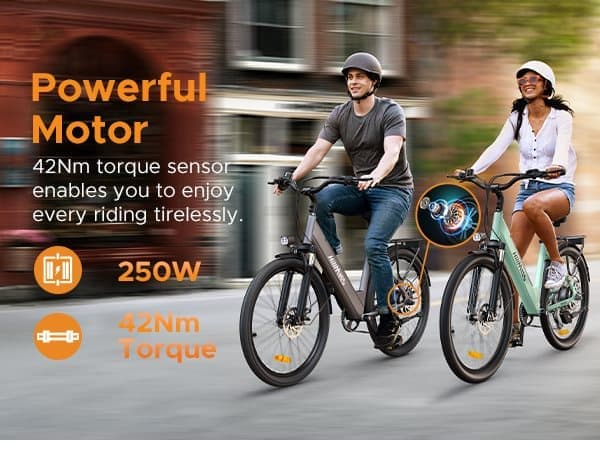 HillMiles MileCity1 City Elcykel: 250W motor, 50-100 km räckvidd, Shimano 7-växlad, momentsensor - Grå
