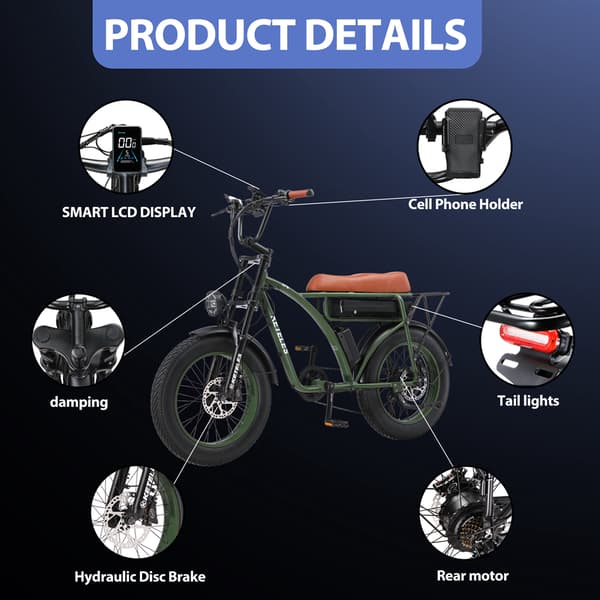 KETELES KF8 1000W/2000W Vuxen City Elcykel, Samsung 23AH Batteri, 20*4,0 Fat Tire, Shimano 7 Speed, Hydraulic Oil Skivbroms.