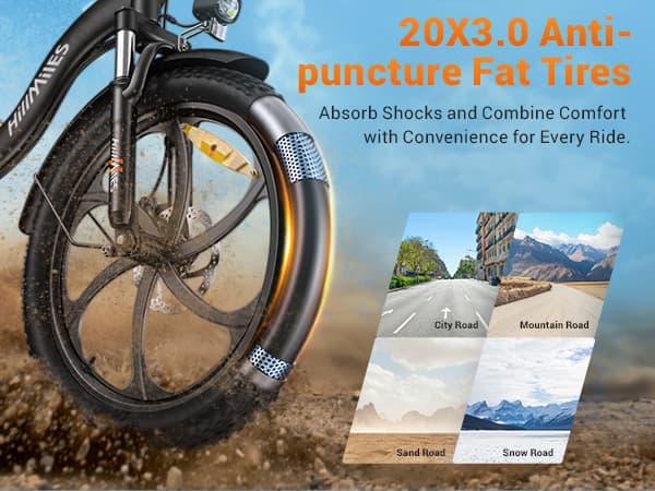 HILLMILES MilePort 1 Step-Over Elcykel: 250W Motor, 80-100 km PAS-räckvidd, 20"×3.0" Fat Tires, Shimano 7-växlad, IPX4 Vattentät