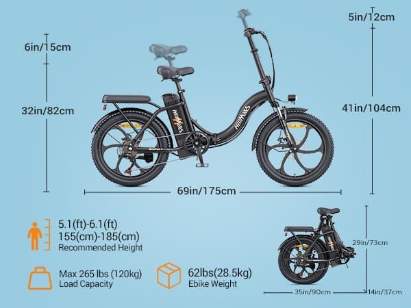 HILLMILES MilePort 1 Step-Over Elcykel: 250W Motor, 80-100 km PAS-räckvidd, 20"×3.0" Fat Tires, Shimano 7-växlad, IPX4 Vattentät