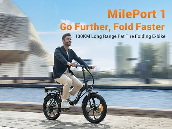 HILLMILES MilePort 1 Step-Over Elcykel: 250W Motor, 80-100 km PAS-räckvidd, 20"×3.0" Fat Tires, Shimano 7-växlad, IPX4 Vattentät