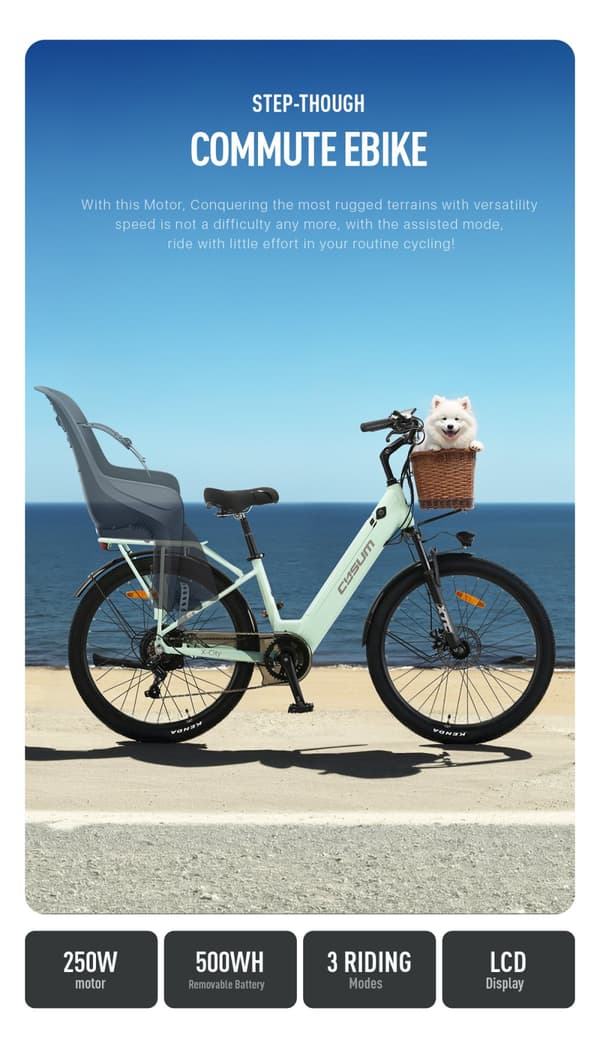 CYSUM X-City Electric Bike 250W Motor 48V 10.4Ah Batteri 26 Tums Däck City Cykel med Skivbroms Bra för pendling