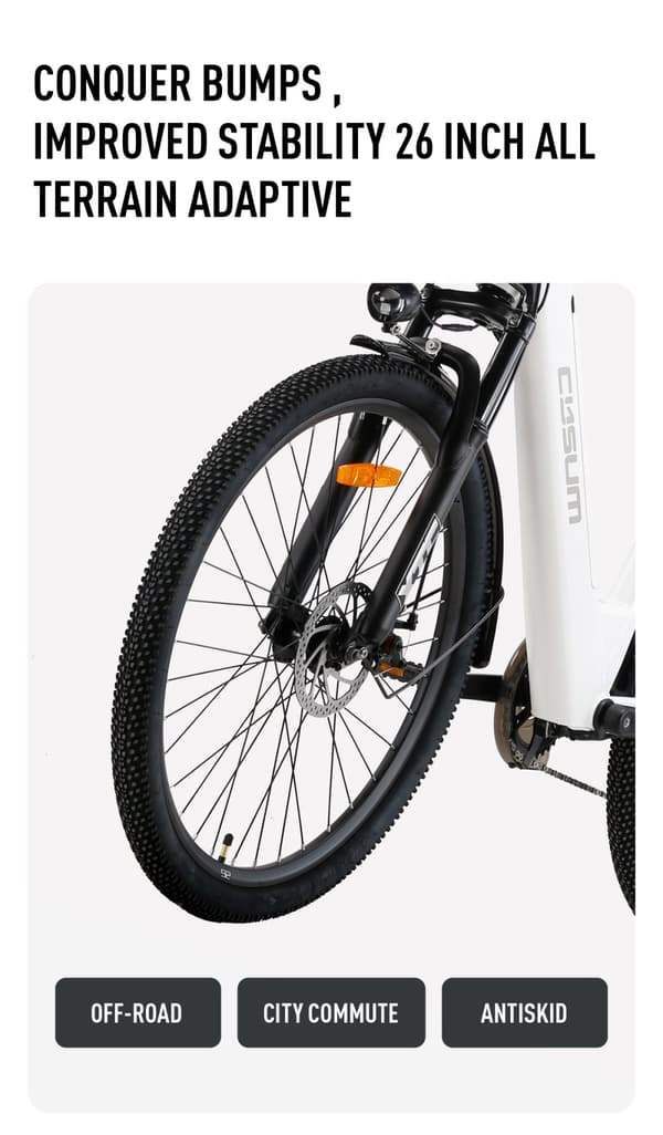 CYSUM X-City Electric Bike 250W Motor 48V 10.4Ah Batteri 26 Tums Däck City Cykel med Skivbroms Bra för pendling