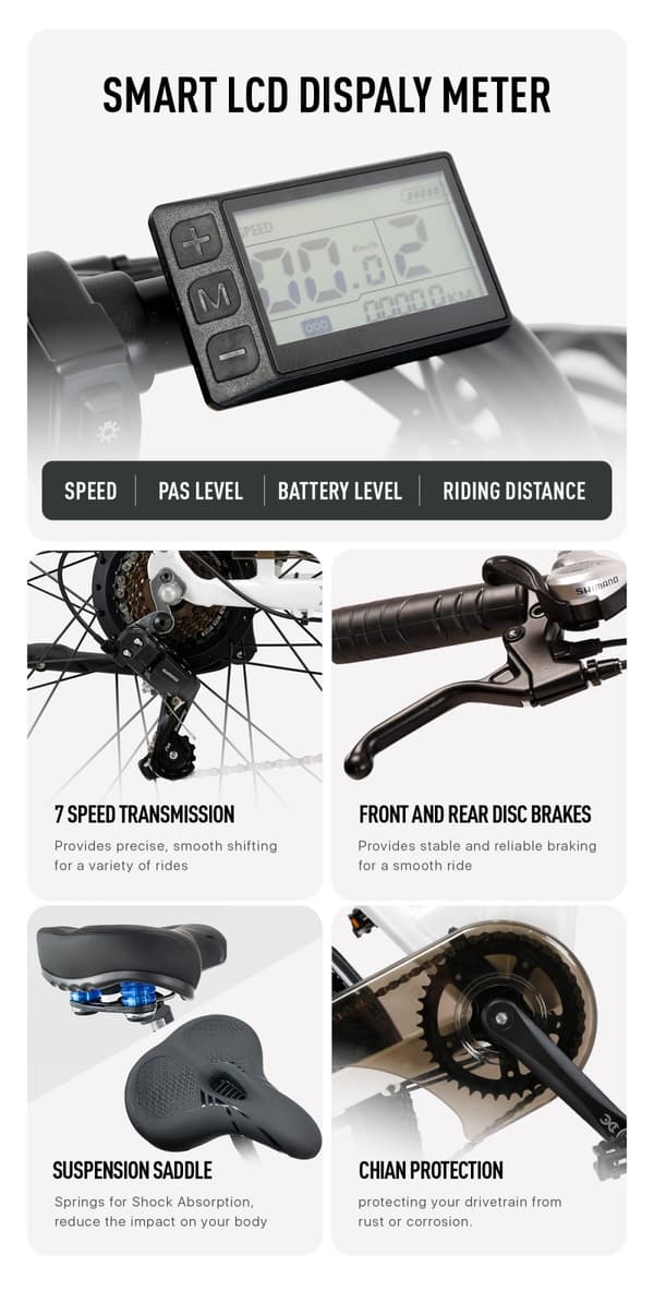 CYSUM X-City Electric Bike 250W Motor 48V 10.4Ah Batteri 26 Tums Däck City Cykel med Skivbroms Bra för pendling