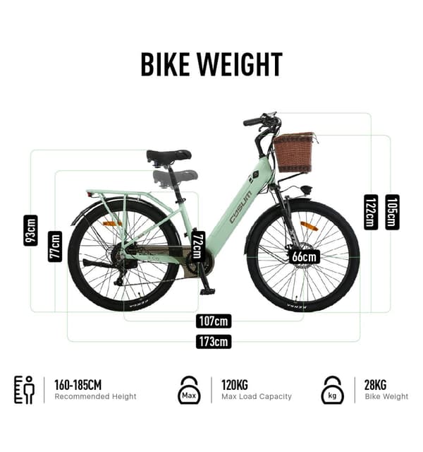 CYSUM X-City Electric Bike 250W Motor 48V 10.4Ah Batteri 26 Tums Däck City Cykel med Skivbroms Bra för pendling