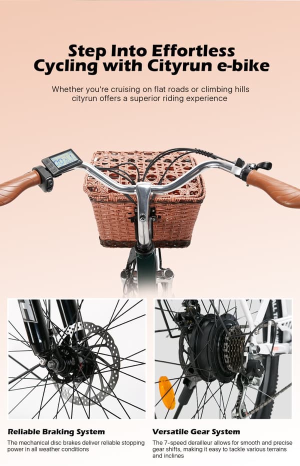 Cysum Cityrun elektrisk cykel 26 '' vuxna män kvinnor 250w motor 25 km / h elcykel med 36V 10Ah Li-batteri sportcykelfordon