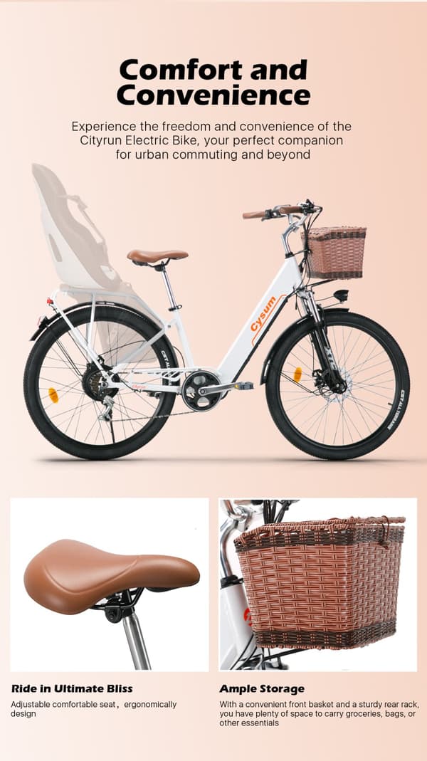 Cysum Cityrun elektrisk cykel 26 '' vuxna män kvinnor 250w motor 25 km / h elcykel med 36V 10Ah Li-batteri sportcykelfordon