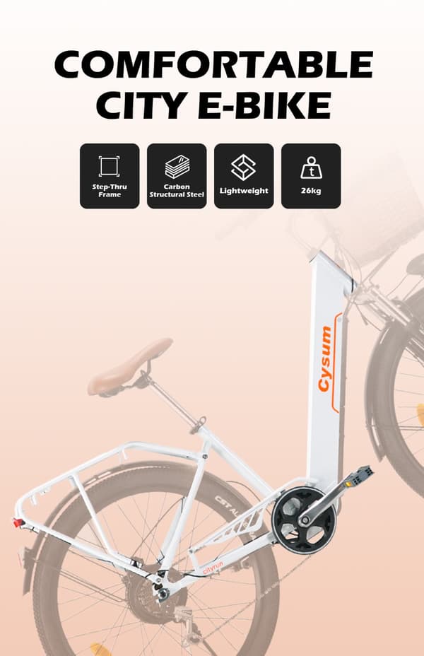 Cysum Cityrun elektrisk cykel 250w motor 25 km / h elcykel med 36V 10Ah Li-batteri sportcykelfordon 26 '' vuxna män kvinnor