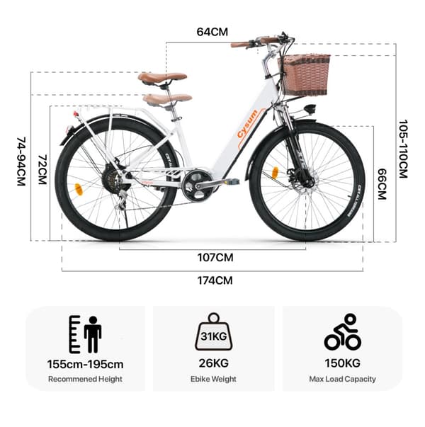 Sähköpyörä Cysum Cityrun 250w moottori 25km/h sähköpyörä 36V 10Ah Li-akulla urheilupyöräajoneuvo 26 '' aikuiset miehet naiset