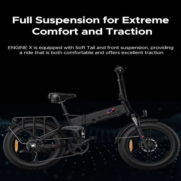ENGWE Engine X vikbar elcykel för vuxna, 250W motor, 48V13Ah batteri, 20 x 4,0 breda däck, SHIMANO 7 växlar.
